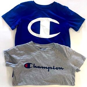 2 boys Champion shirts. Grey and blue. Size Small